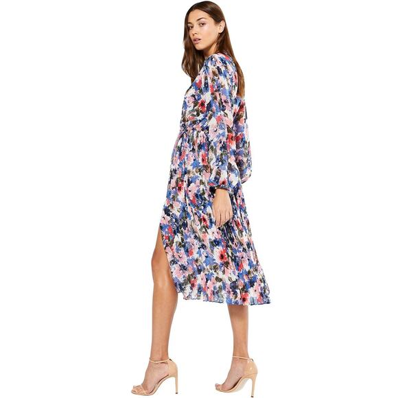 NWT Misa Los Angeles Juliana Dress Size XS Floral Pleated Chiffon Colorful Sheer - Picture 3 of 16